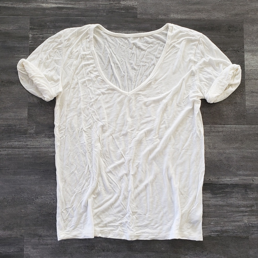 White SHEIN Classic Vneck Short Sleeve